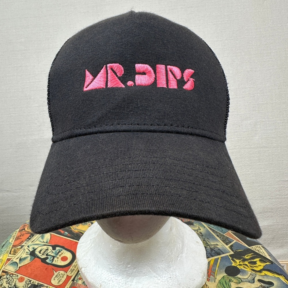 Otto Mr Dips Trucker Hat Mens OSFM Black Excellent Pink Embroidered Mesh Cap